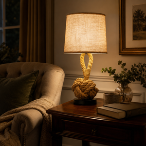 Bordlampe med hampetau og linskjerm - rustikk kyststil