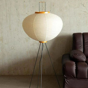 Gulvlampe i rispapir og metall - minimalistisk vintagestil, 53 x 120 cm