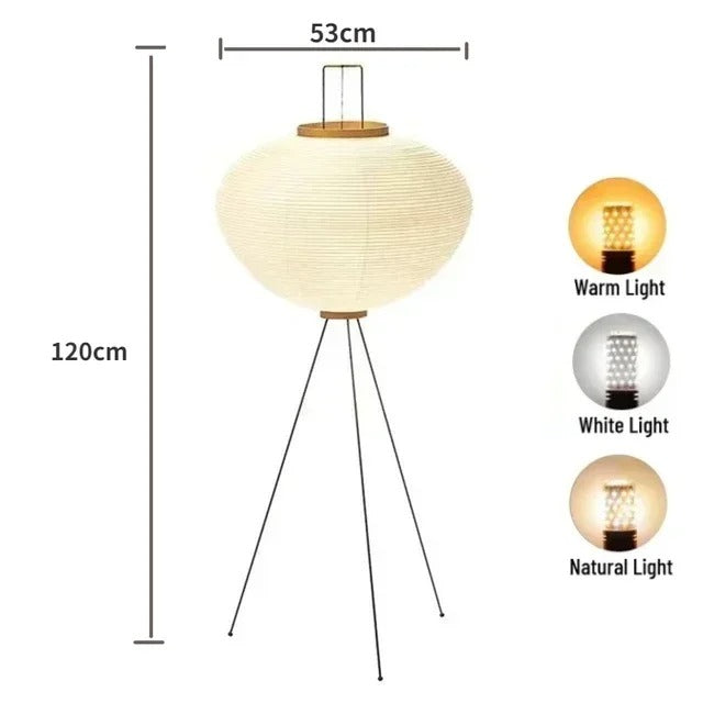 Gulvlampe i rispapir og metall - minimalistisk vintagestil, 53 x 120 cm