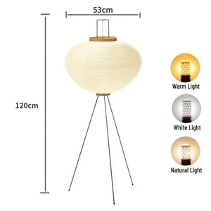 Gulvlampe i rispapir og metall - minimalistisk vintagestil, 53 x 120 cm