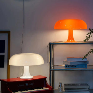 Bordlampe med soppform i retrostil, oransje eller hvit