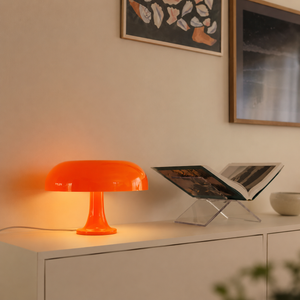 Bordlampe med soppform i retrostil, oransje eller hvit
