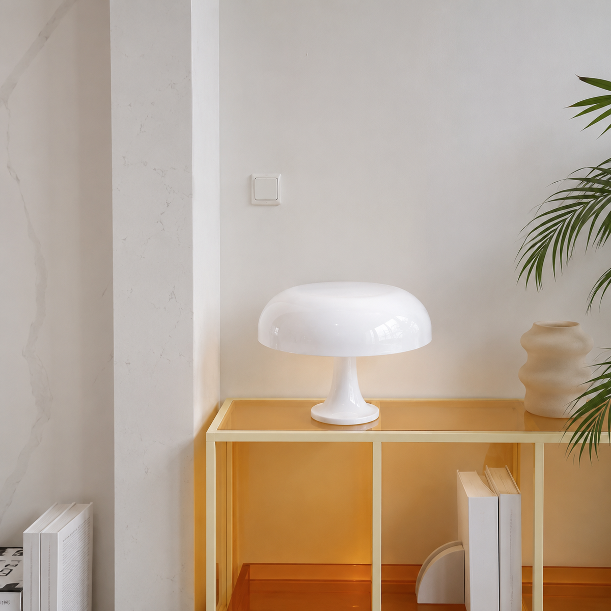 Bordlampe med soppform i retrostil, oransje eller hvit