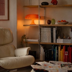 Bordlampe med soppform i retrostil, oransje eller hvit
