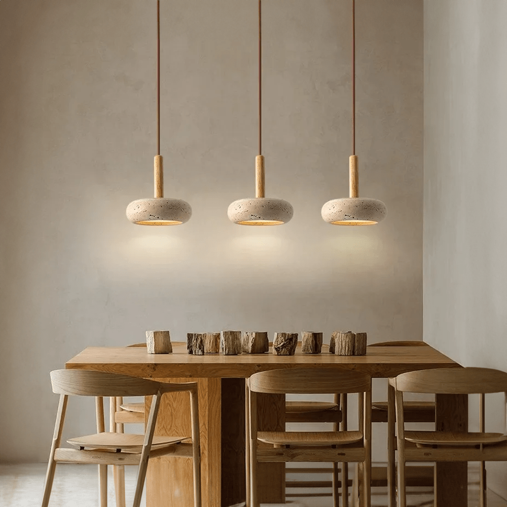 Pendellampe med LED i steingods og tre - moderne stil