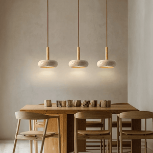Pendellampe med LED i steingods og tre - moderne stil