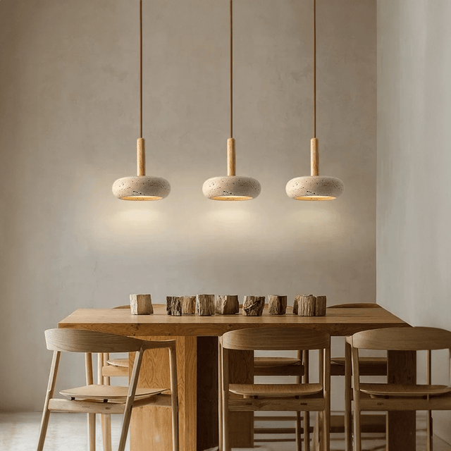 Pendellampe med LED i steingods og tre - moderne stil