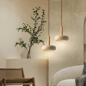 Pendellampe med LED i steingods og tre - moderne stil