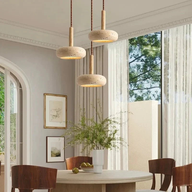 Pendellampe med LED i steingods og tre - moderne stil