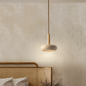 Pendellampe med LED i steingods og tre - moderne stil