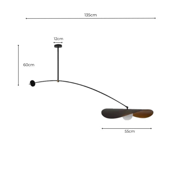 Pendellampe i matt svart metall med 135 cm lang arm