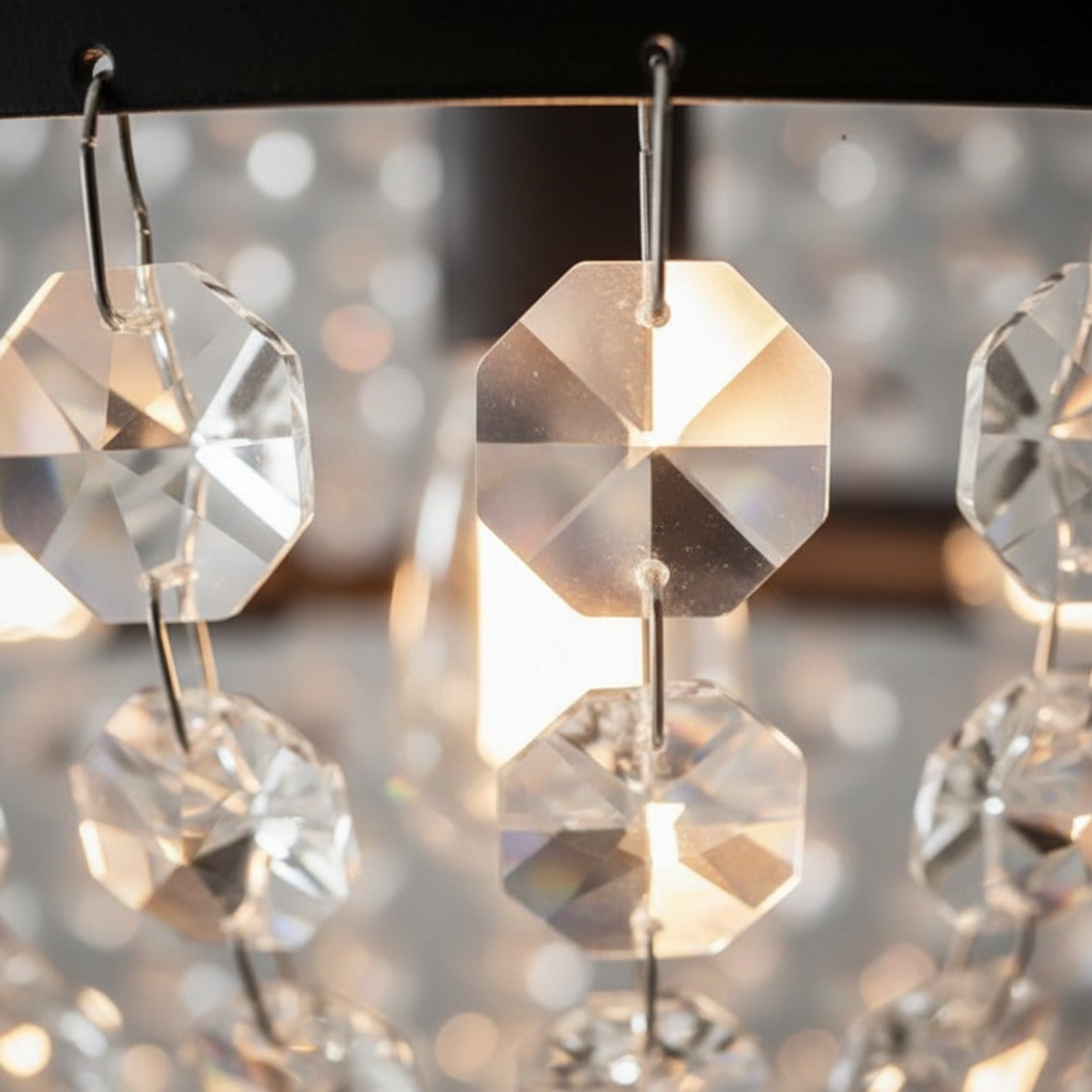 Lysekrone i krystall med elegant, stram form