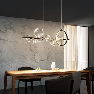 Lysekrone med LED, glasskuler og justerbar lengde, 90 eller 120 cm