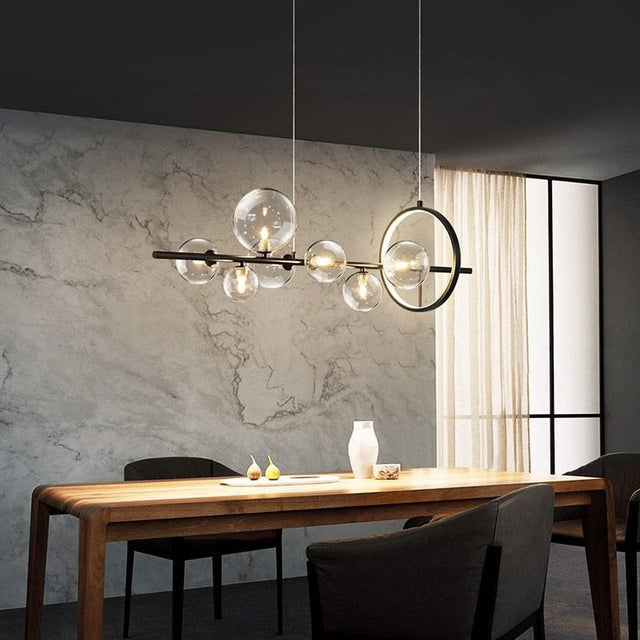 Lysekrone med LED, glasskuler og justerbar lengde, 90 eller 120 cm