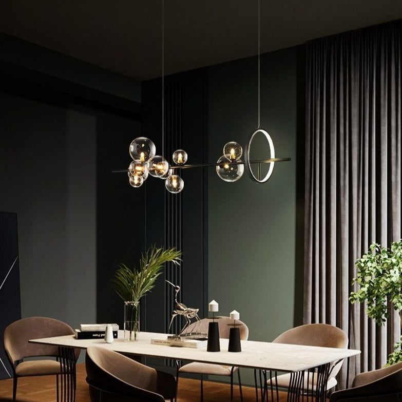 Lysekrone med LED, glasskuler og justerbar lengde, 90 eller 120 cm