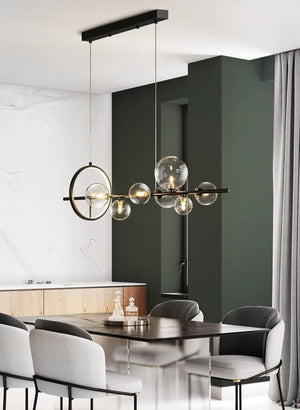 Lysekrone med LED, glasskuler og justerbar lengde, 90 eller 120 cm