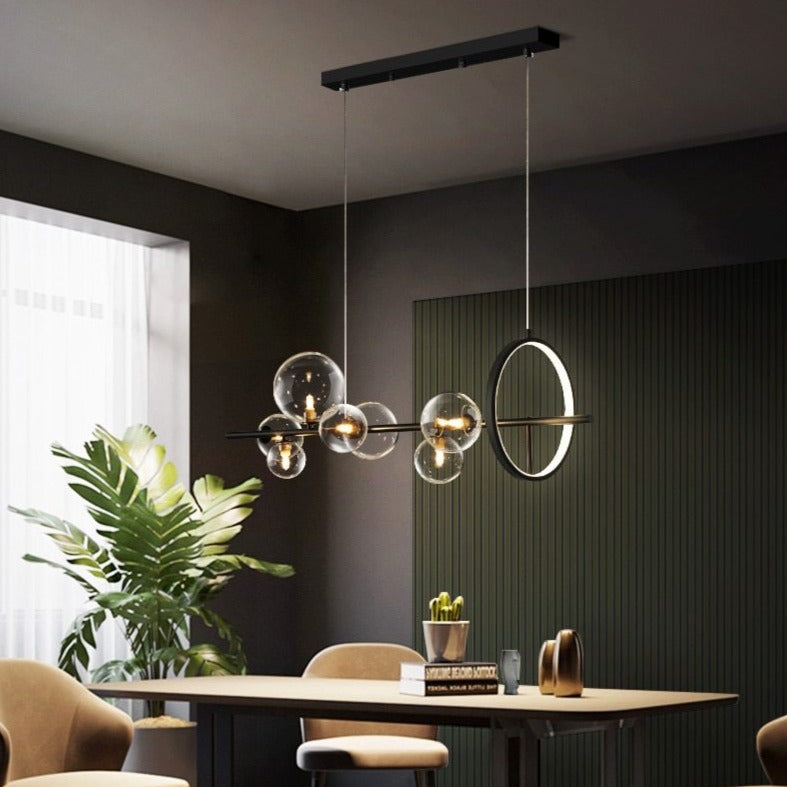 Lysekrone med LED, glasskuler og justerbar lengde, 90 eller 120 cm