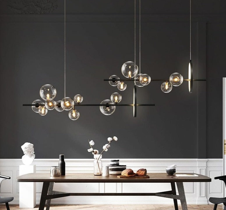Lysekrone med LED, glasskuler og justerbar lengde, 90 eller 120 cm