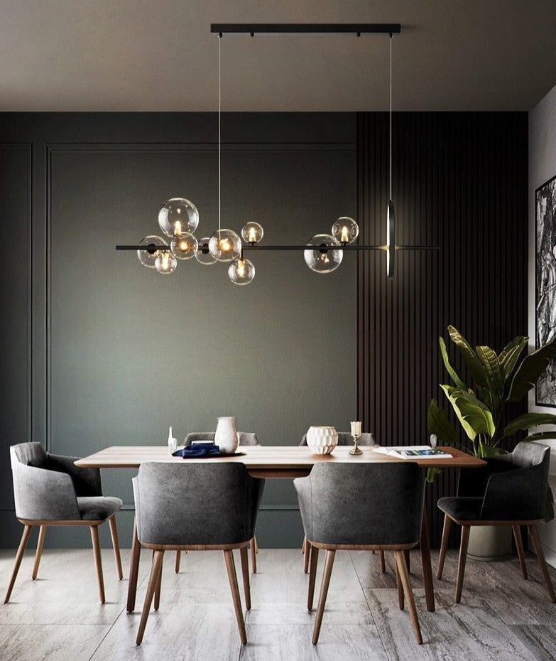 Lysekrone med LED, glasskuler og justerbar lengde, 90 eller 120 cm