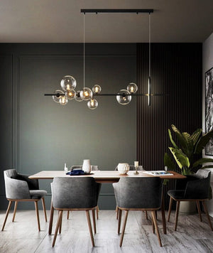 Lysekrone med LED, glasskuler og justerbar lengde, 90 eller 120 cm