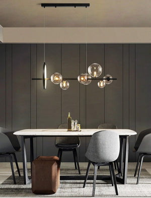 Lysekrone med LED, glasskuler og justerbar lengde, 90 eller 120 cm