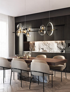Lysekrone med LED, glasskuler og justerbar lengde, 90 eller 120 cm