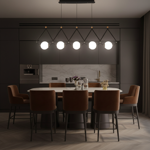Lysekrone i jern med LED, frostet glass og 3 lysmoduser