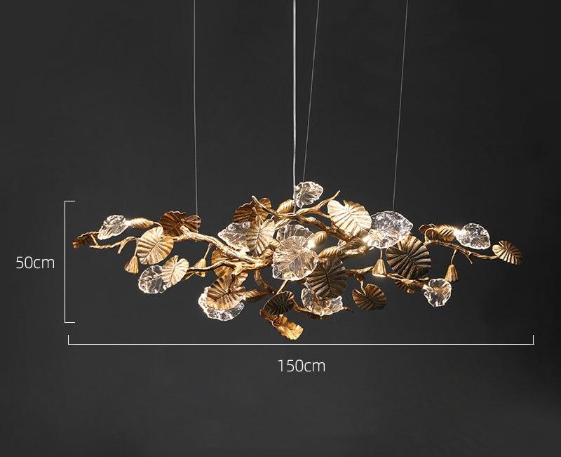 Lysekrone med LED og lotusblader - messing, kobber og glass