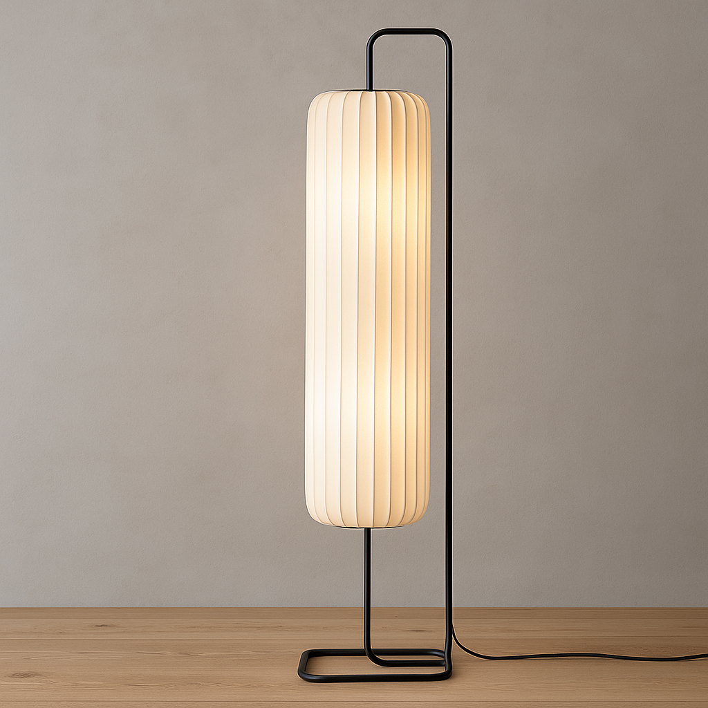 Gulvlampe med silkeskjerm og smijern - japansk stil med LED