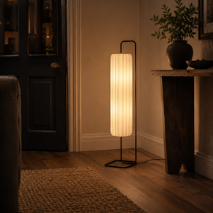 Gulvlampe med silkeskjerm og smijern - japansk stil med LED