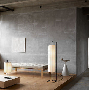 Gulvlampe med silkeskjerm og smijern - japansk stil med LED