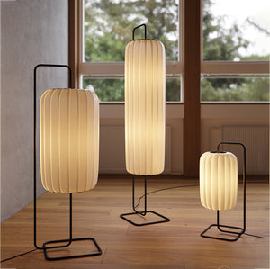 Gulvlampe med silkeskjerm og smijern - japansk stil med LED