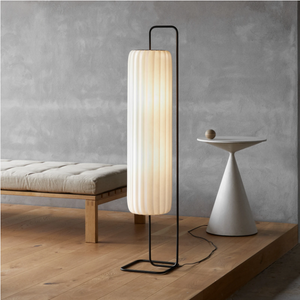 Gulvlampe med silkeskjerm og smijern - japansk stil med LED