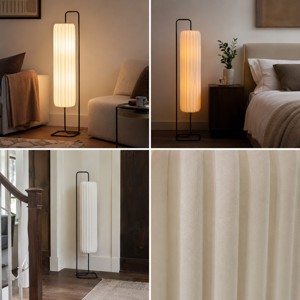 Gulvlampe med silkeskjerm og smijern - japansk stil med LED