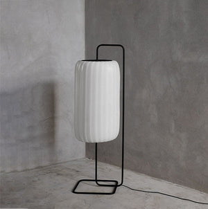 Gulvlampe med silkeskjerm og smijern - japansk stil med LED
