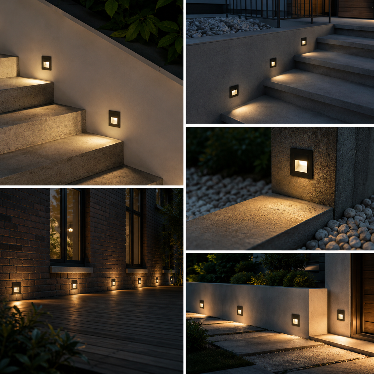 Trappebelysning med innfelt LED i aluminium - IP65, sett med 2, 4 eller 6 lyspunkter