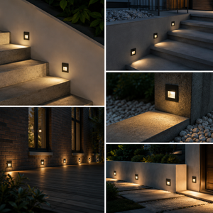 Trappebelysning med innfelt LED i aluminium - IP65, sett med 2, 4 eller 6 lyspunkter