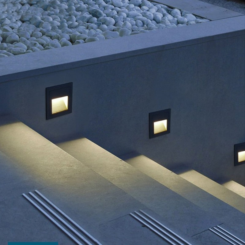 Trappebelysning med innfelt LED i aluminium - IP65, sett med 2, 4 eller 6 lyspunkter