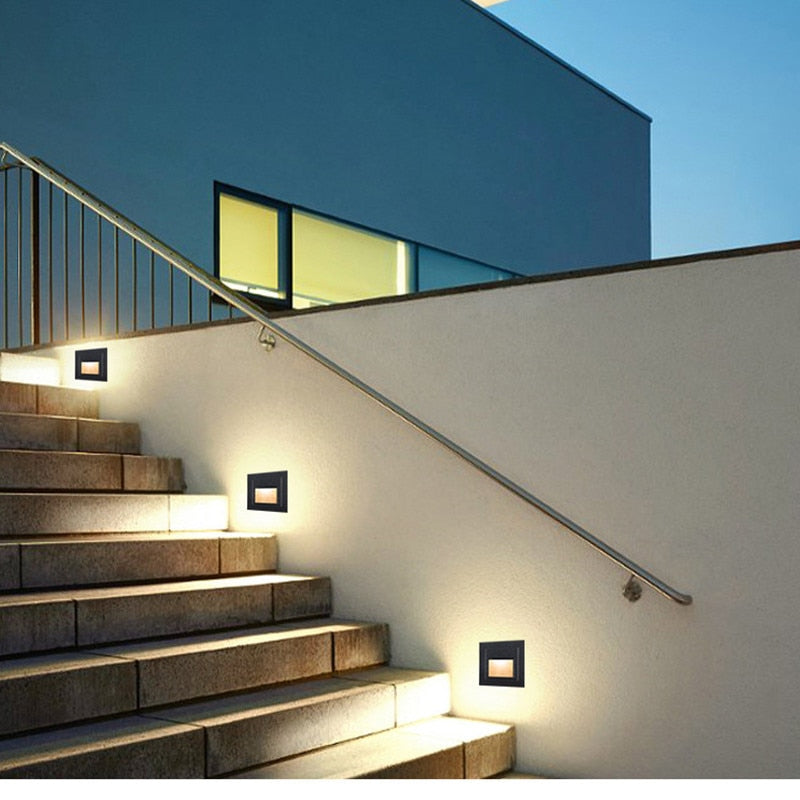 Trappebelysning med innfelt LED i aluminium - IP65, sett med 2, 4 eller 6 lyspunkter