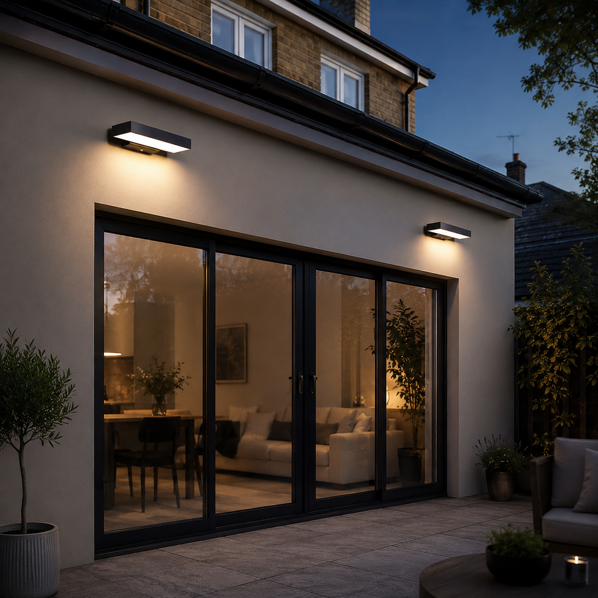 Utendørs vegglampe med lineær LED - med eller uten bevegelsessensor