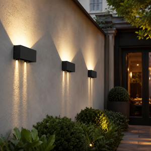 Utendørs vegglampe i aluminium med LED og opp- og nedlys IP65