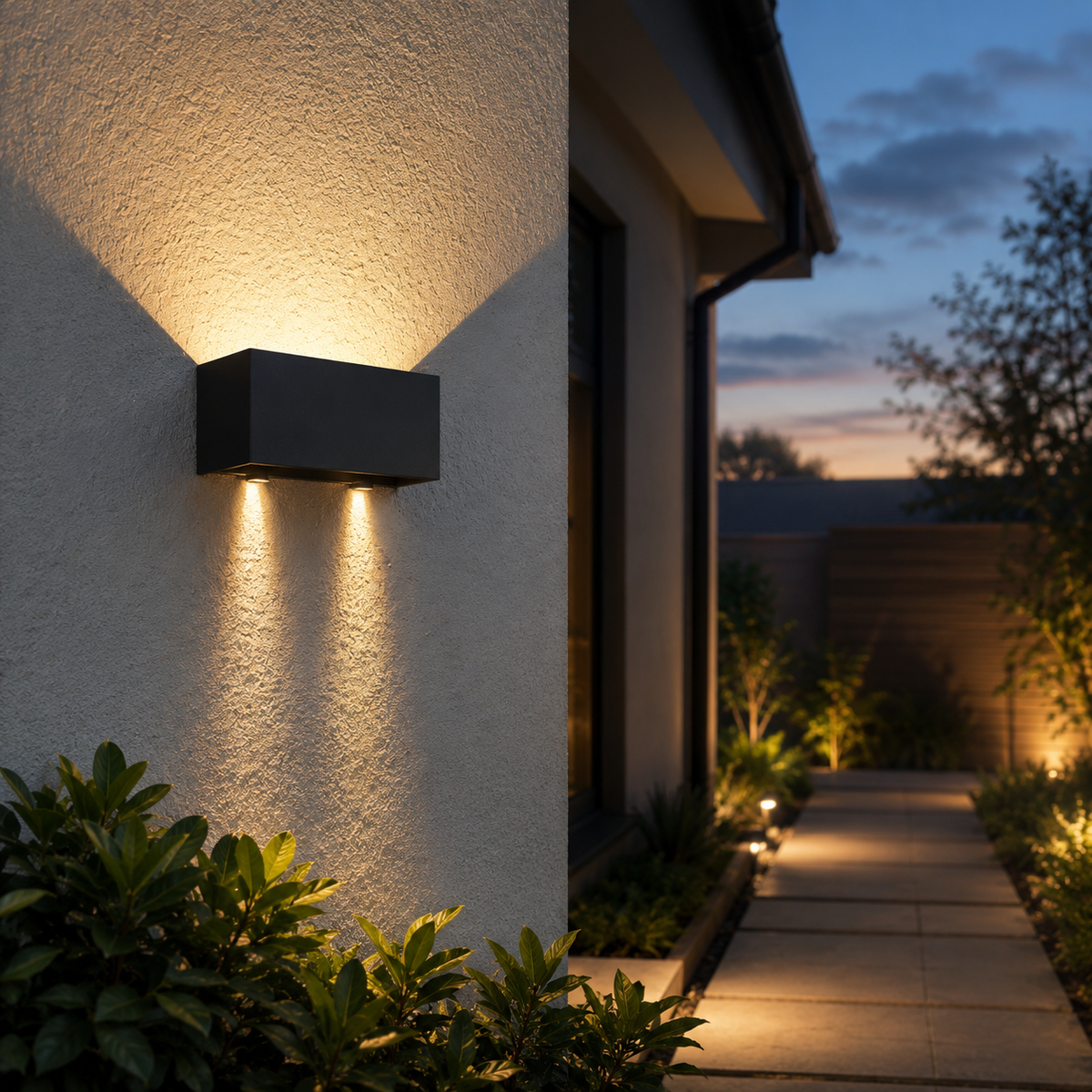 Utendørs vegglampe i aluminium med LED og opp- og nedlys IP65