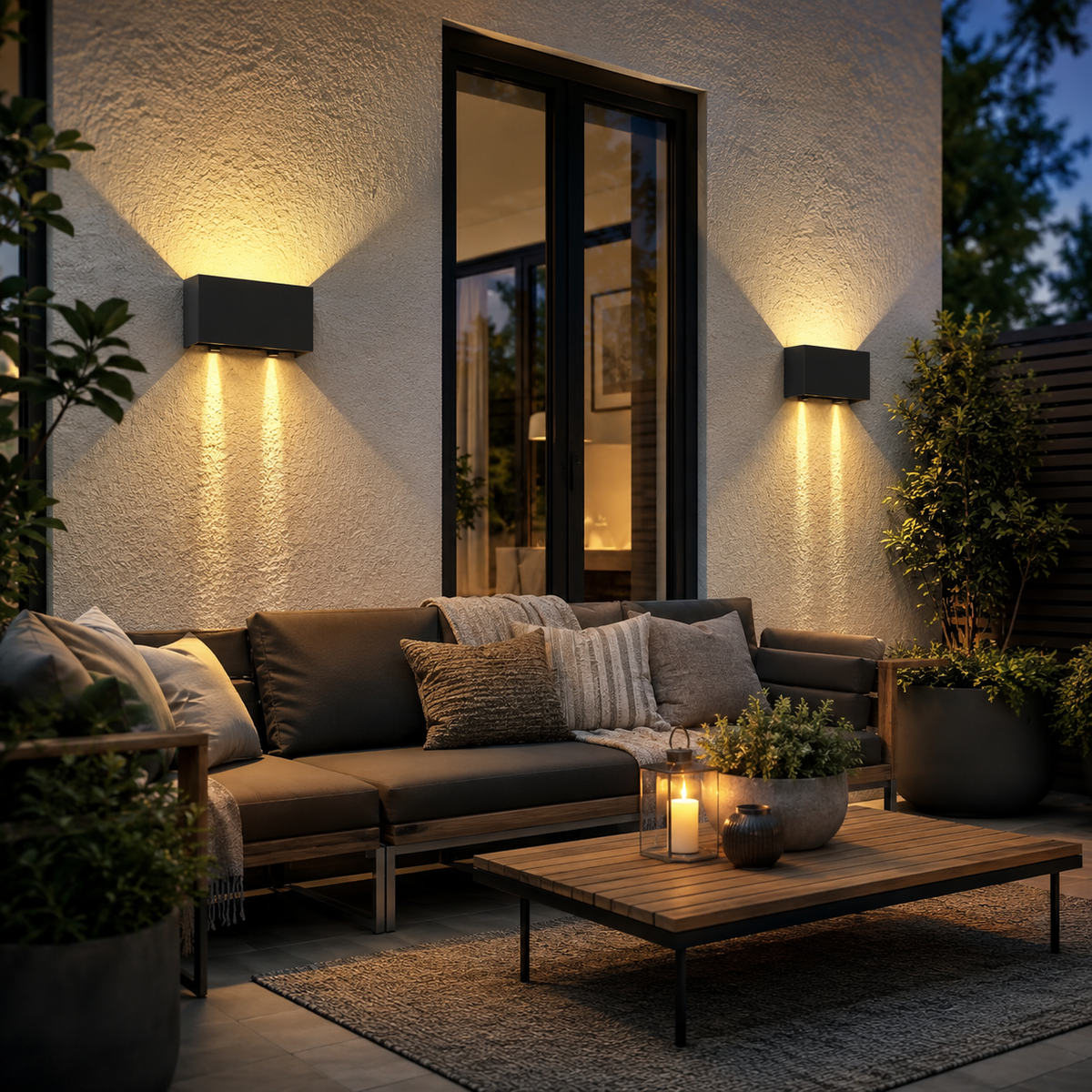 Utendørs vegglampe i aluminium med LED og opp- og nedlys IP65