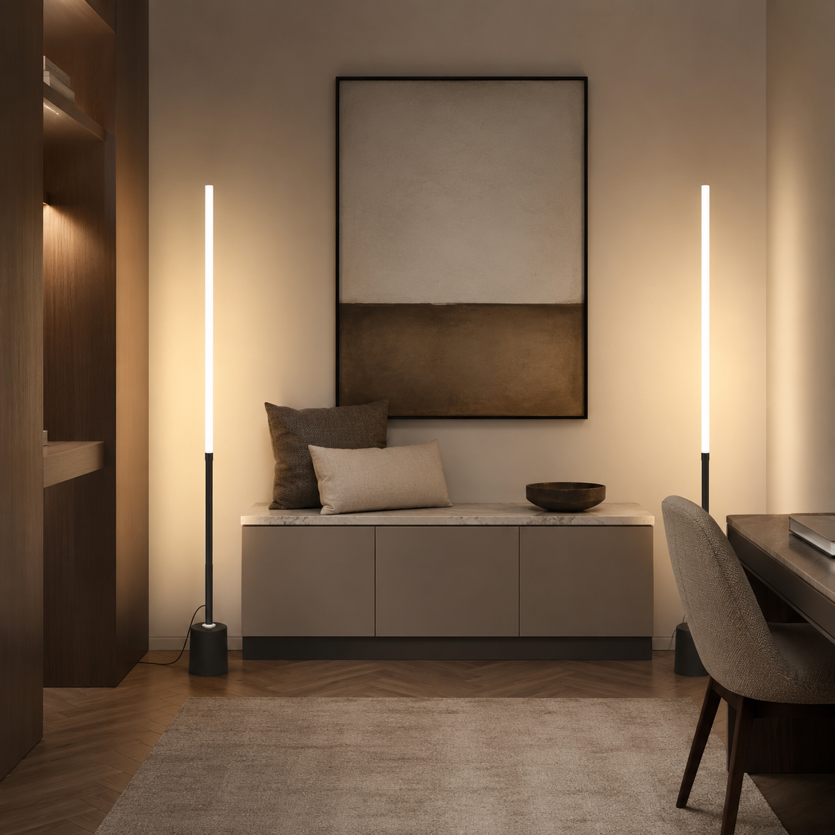 Gulvlampe med LED, justerbar arm og dimbar variant, 140cm