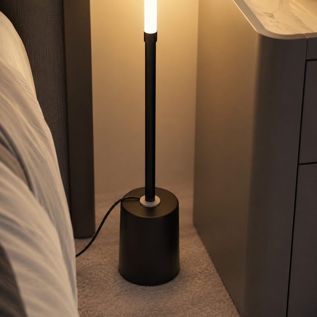 Gulvlampe med LED, justerbar arm og dimbar variant, 140cm