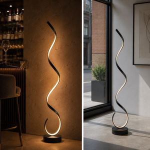 Gulvlampe med LED og skulpturell spiralform, 28 x 133 cm