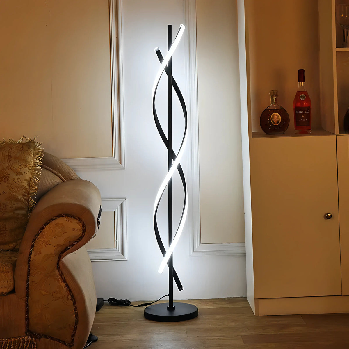 Gulvlampe med integrert LED og moderne spiralform, 155 cm