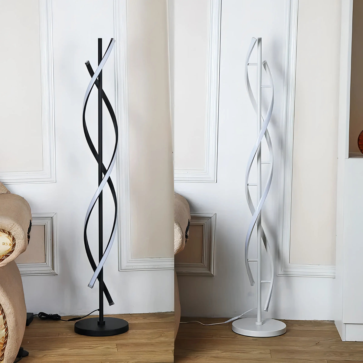 Gulvlampe med integrert LED og moderne spiralform, 155 cm