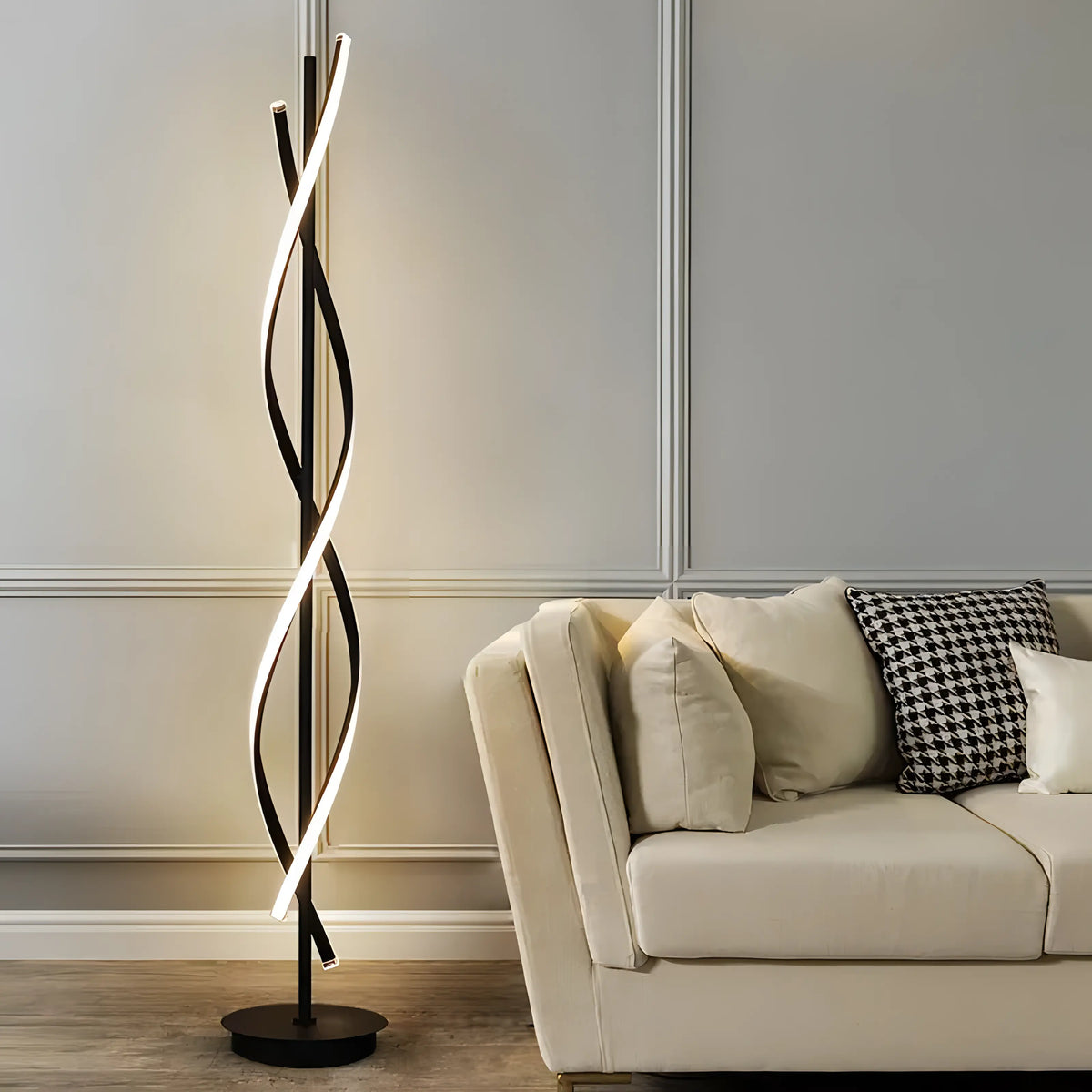 Gulvlampe med integrert LED og moderne spiralform, 155 cm