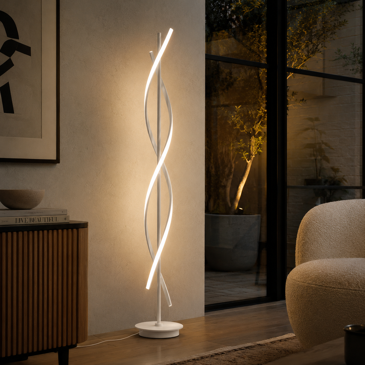 Gulvlampe med integrert LED og moderne spiralform, 155 cm